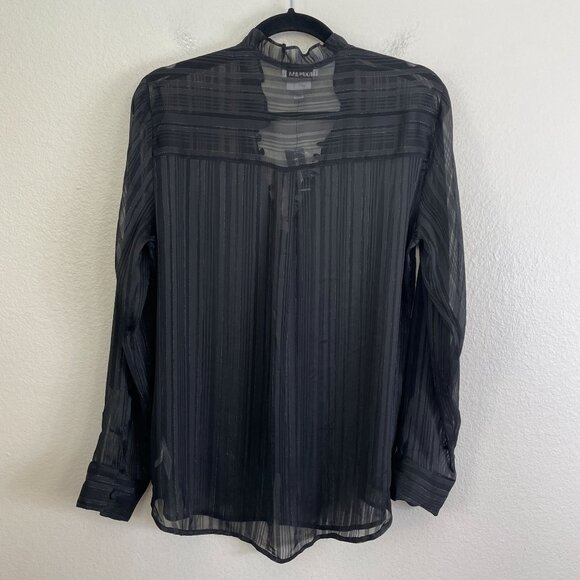 NEW Express Portofino Shirt Womens Large Slim Fit Black Sheer Ruffle Neck Blouse - Picture 11 of 11